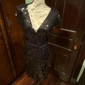 Michael Kors Black Sequin Cap Sleeve Wrap Dress